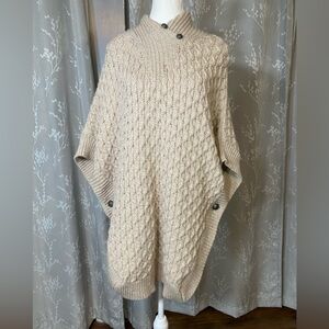Aran Mor Irish Cable Knit Merino Wool Poncho Sweater • Made in Ireland Size S/M